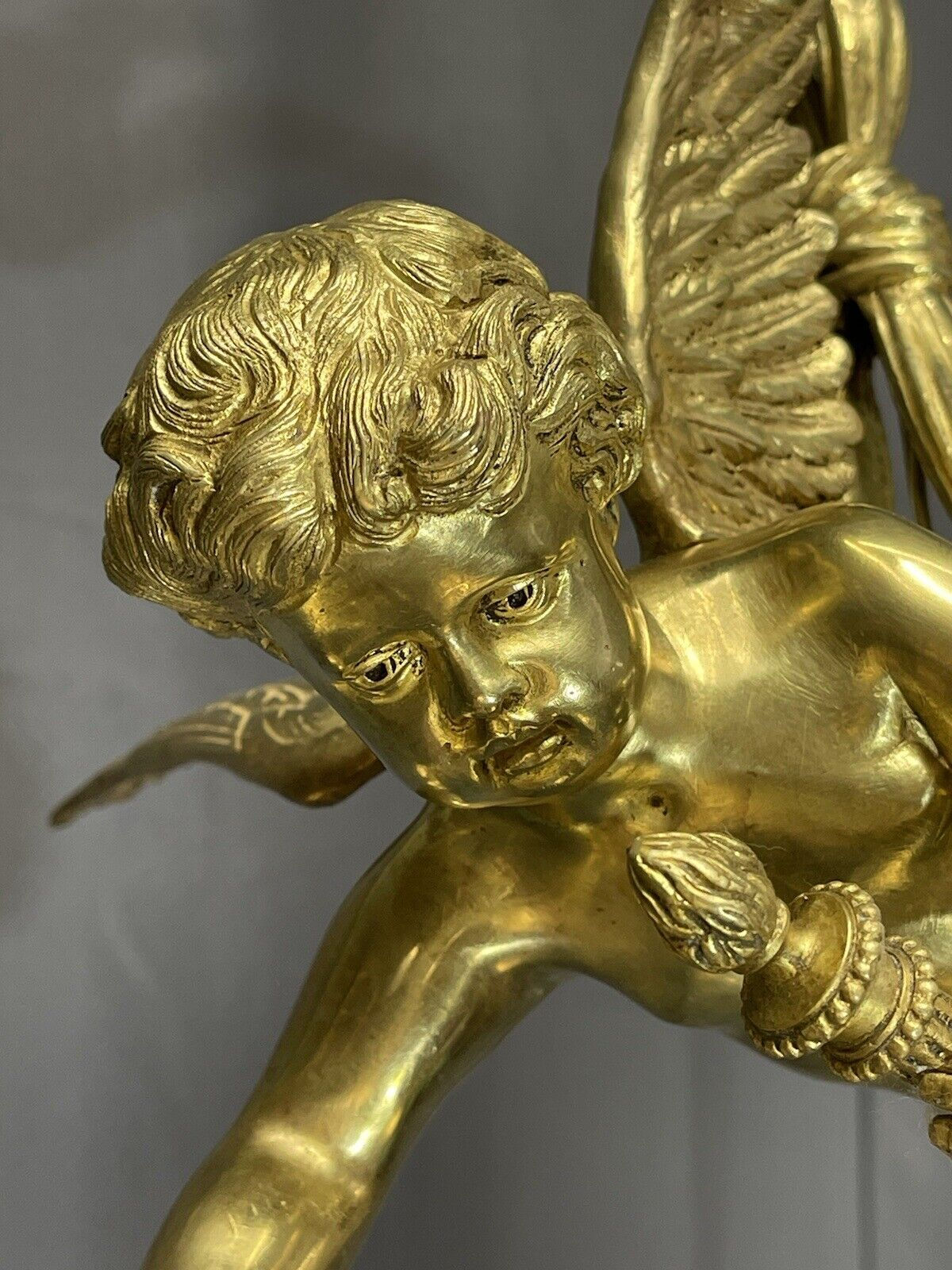 ☆[西洋骨董 アンティーク エンポリウム]フランス アンティーク 3灯 希少 ブロンズ  天使 照明 エンジェル シャンデリア☆G35box☆