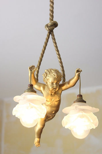 ☆[西洋骨董 アンティーク エンポリウム] アンティーク 2灯式 天使照明