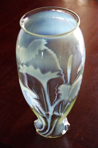 アンティーク◇ビクトリアン◇ヴァセリンガラス花瓶 赤い縁の