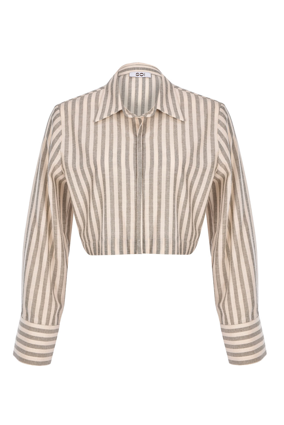 Küçük resim: Everyday Olive Drab Stripes Crop Shirt