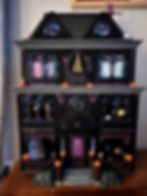 Dollhouse that has been turned into a Halloween spooky house
