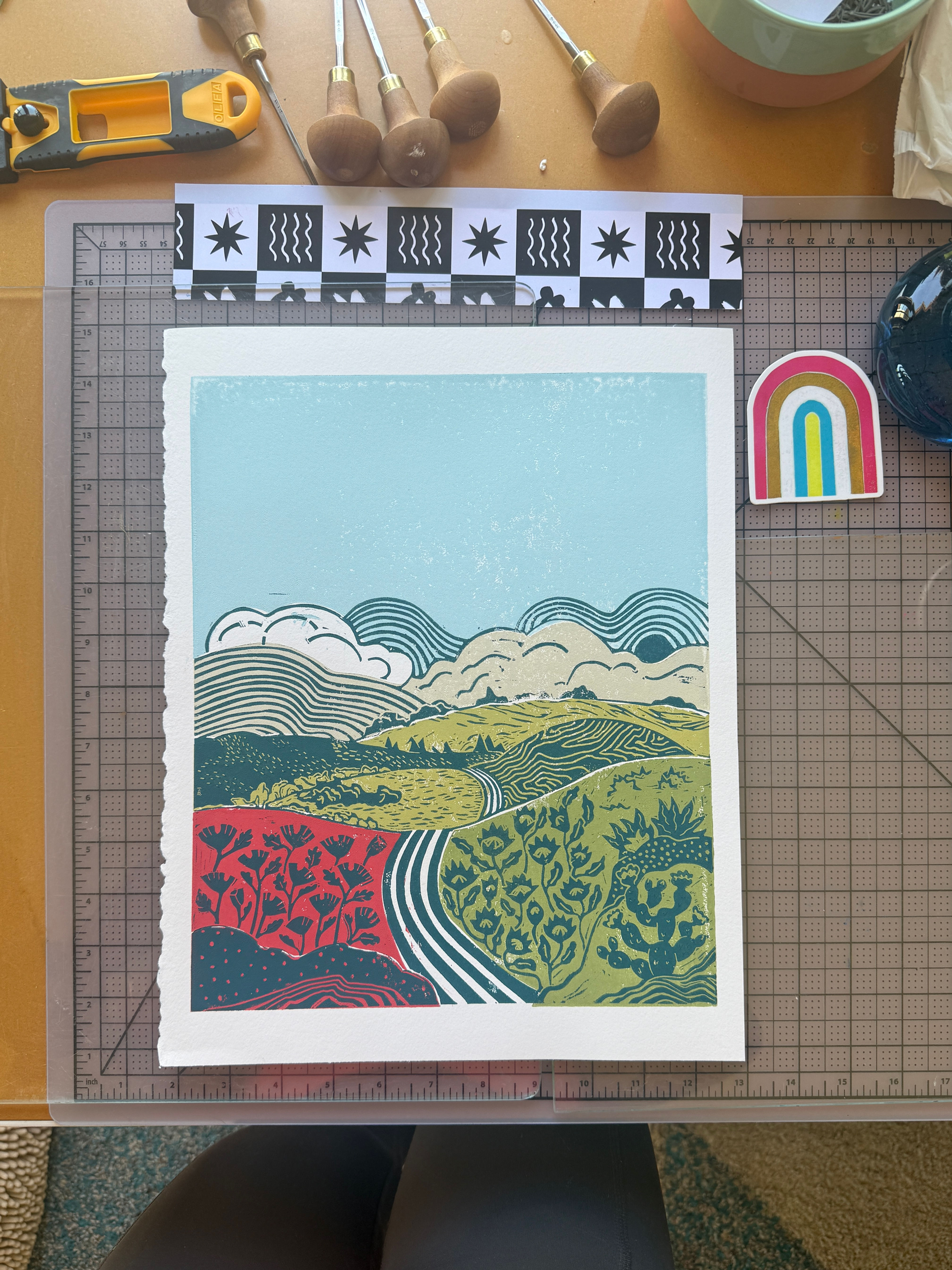Wilder Trail Linoprint, Tomato Daffodil