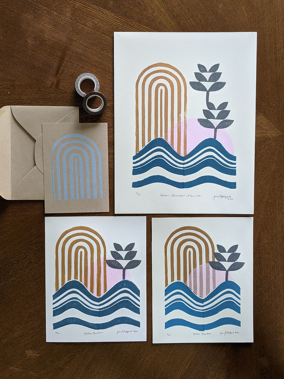 Thumbnail: Golden Rainbow Waves Block Print