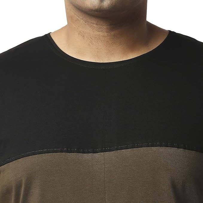 Thumbnail: VAISHVIK Men's Plus Size Round Neck T-Shirt Striped Olive Black