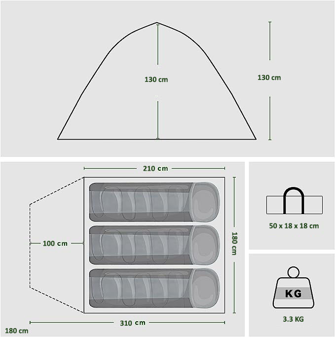 Thumbnail: Way Polar 3 Person Tent with Porch and Aluminum Poles Camping Gear Trekking Gear