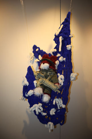 military national guard fox foxtrot 35f on united states us american flag knit blanket and embroidered fabric gun m4a1 uniform