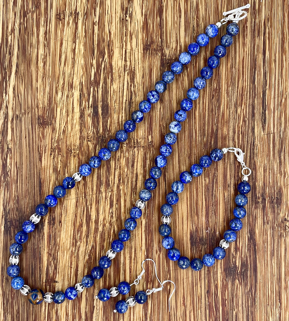 Thumbnail: Lapis and Silver Necklace, Earring and Bracelet Set  