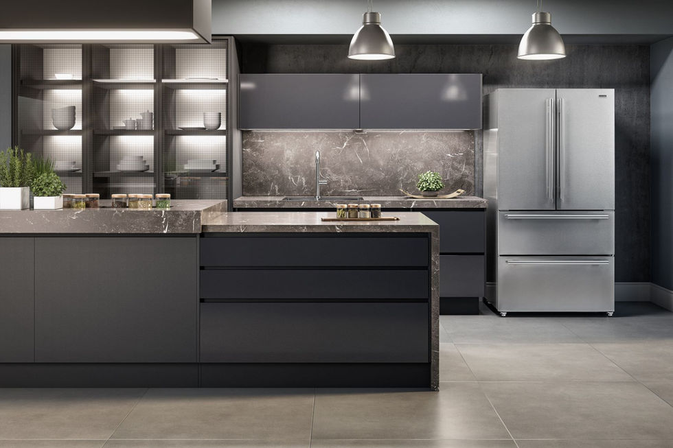 Refrigerador Tecno professional french door 571L na cozinha.