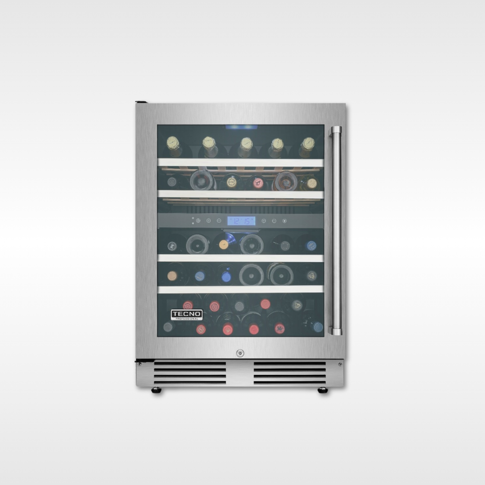 Adega Tecno professional 43 garrafas 2 zonas abertura a esquerda 60cm inox 220V.