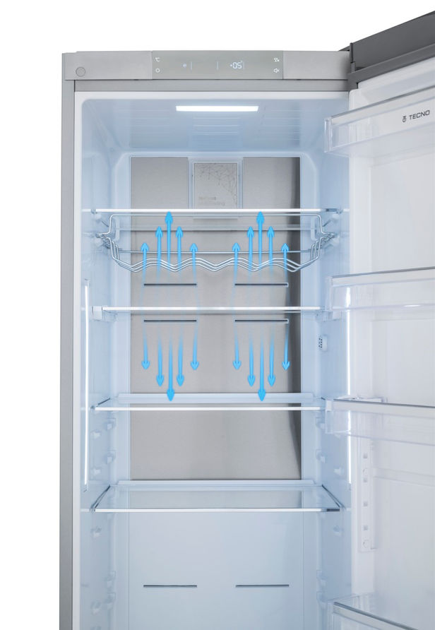 Refrigerador Tecno vintage bottom 324L abertura a esquerda circulação de ar.