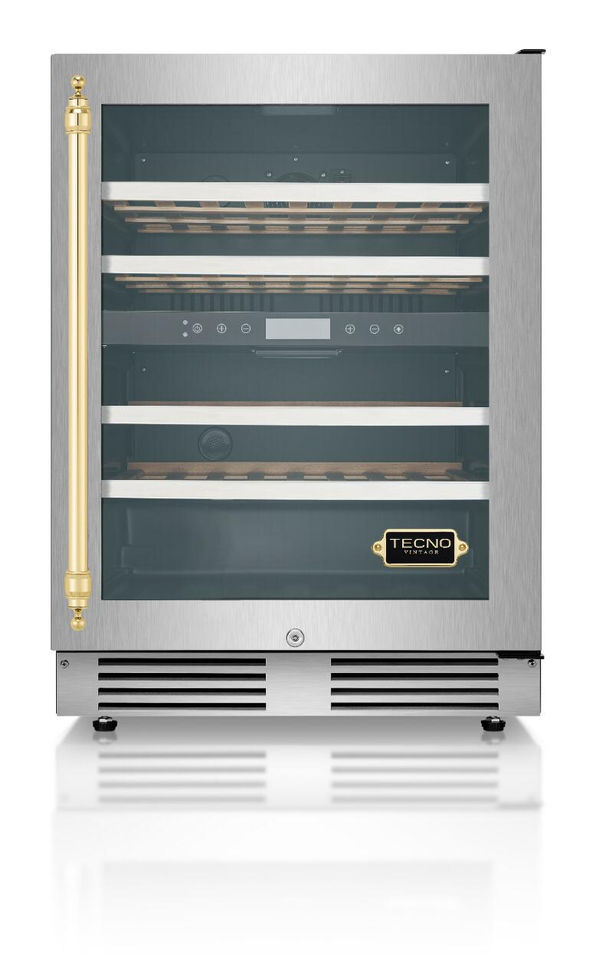 Adega Tecno vintage 43 garrafas 2 zonas abertura a direita 60cm inox 220V, adega com design moderno.