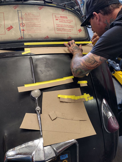 Template fabrication for the back window to trunk filler panel on the 1959 Jaguar XK150 by FFR Fabrication