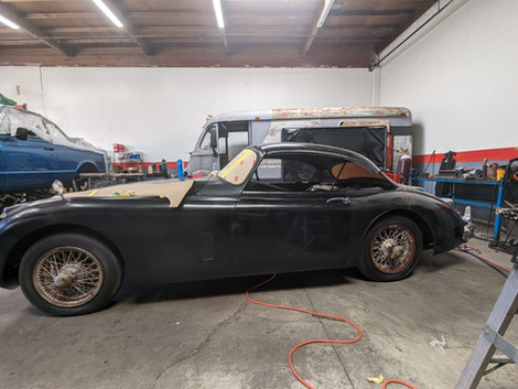 Half finished custom 1959 Jaguar XK150 by FFR Fabrication