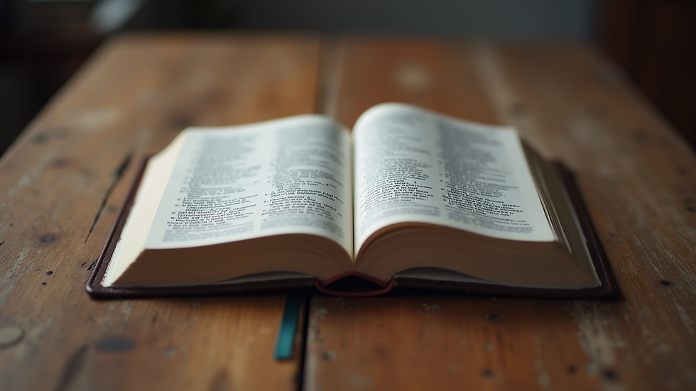 Eye-level view of an open Bible with highlighted verses