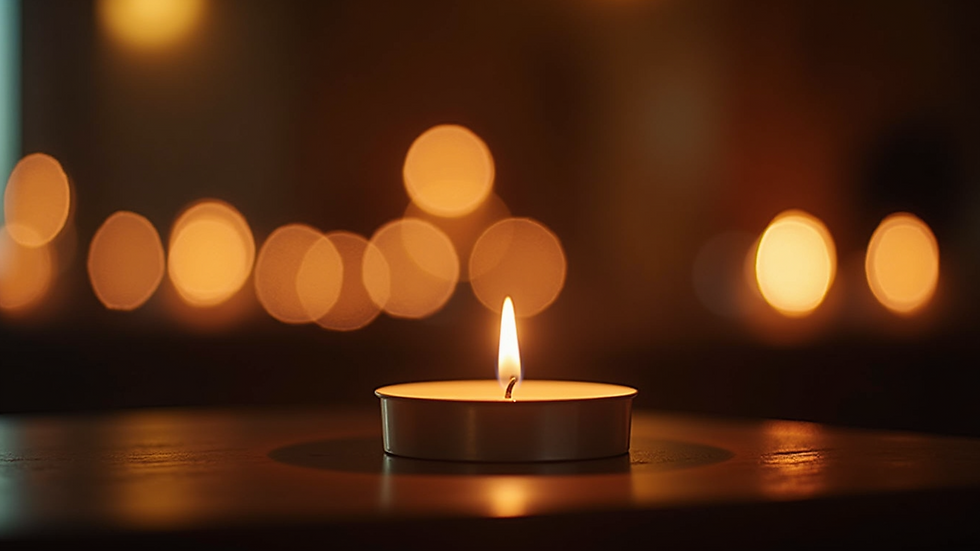 Close-up view of a lit candle in prayer setting