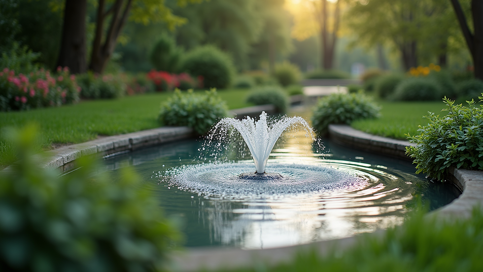 Close-up view of a serene water fountain surrounded by greenery
