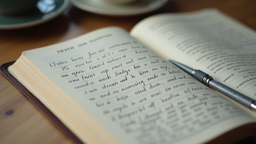 Close-up view of an open journal with handwritten notes about faith