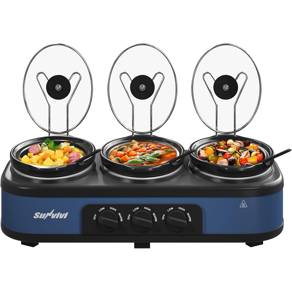SUNVIVI Triple Slow Cooker, Buffet Food Warmer with 3 x 1.5 QT Removable Ceramic