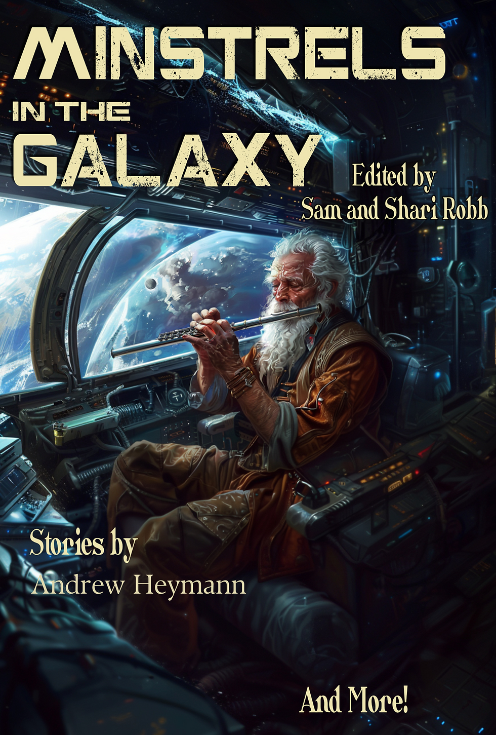 Man plays flute in spaceship