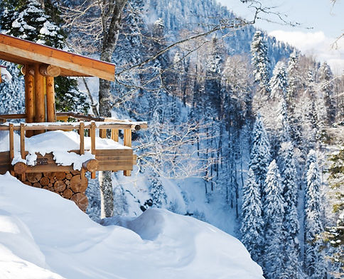 travel destination of a house rental in the snowy mountains
