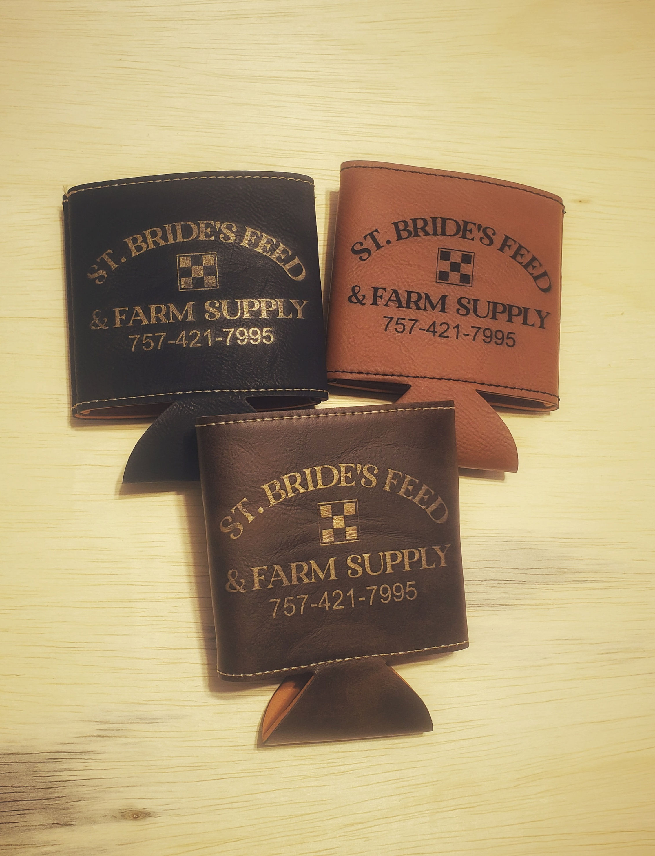 Custom Beverage Can Cooler Faux Leather