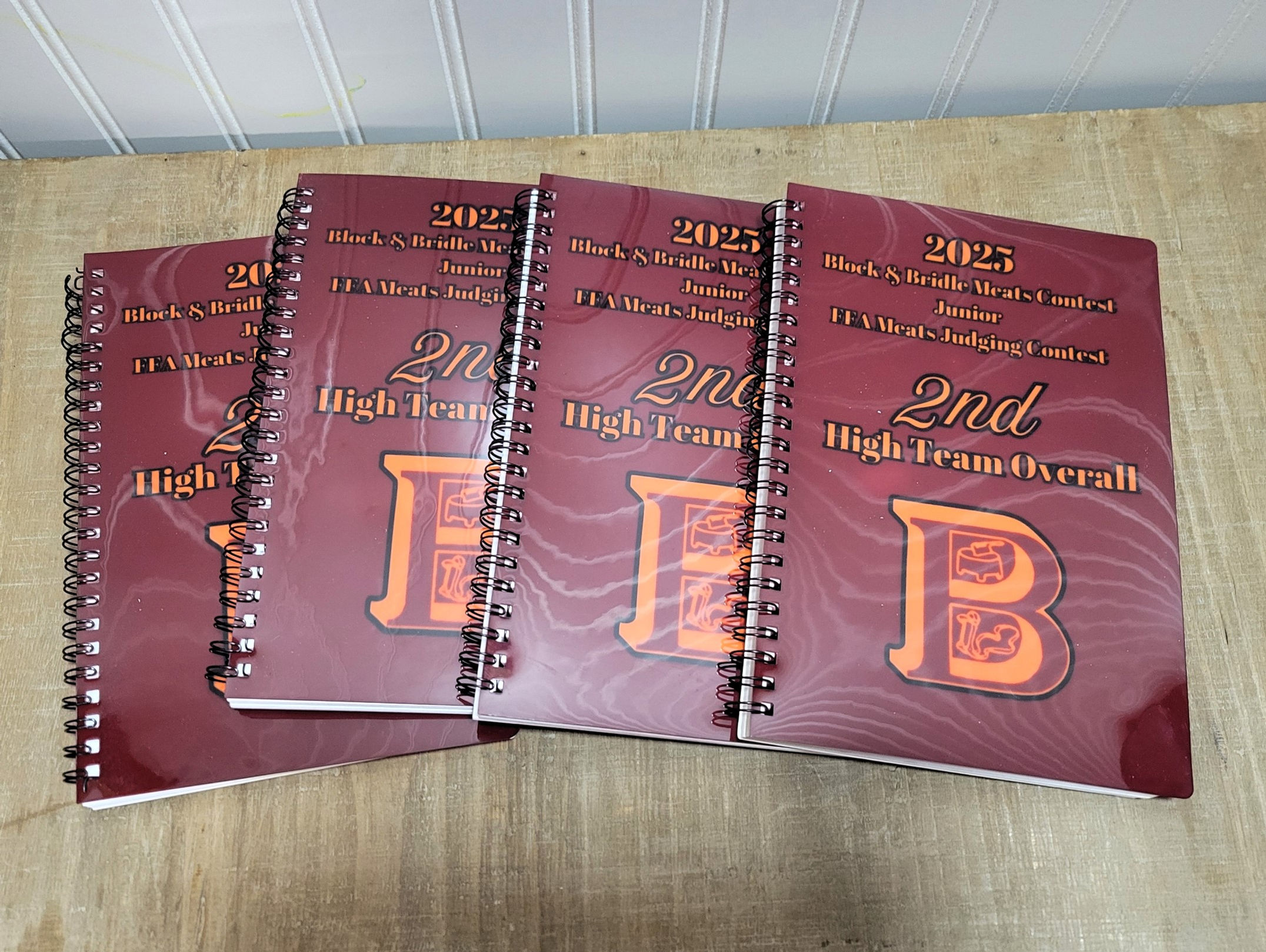 Red and Orange Block and Bridle theme custom graphic designed spiral notebook for livestock judging award prize