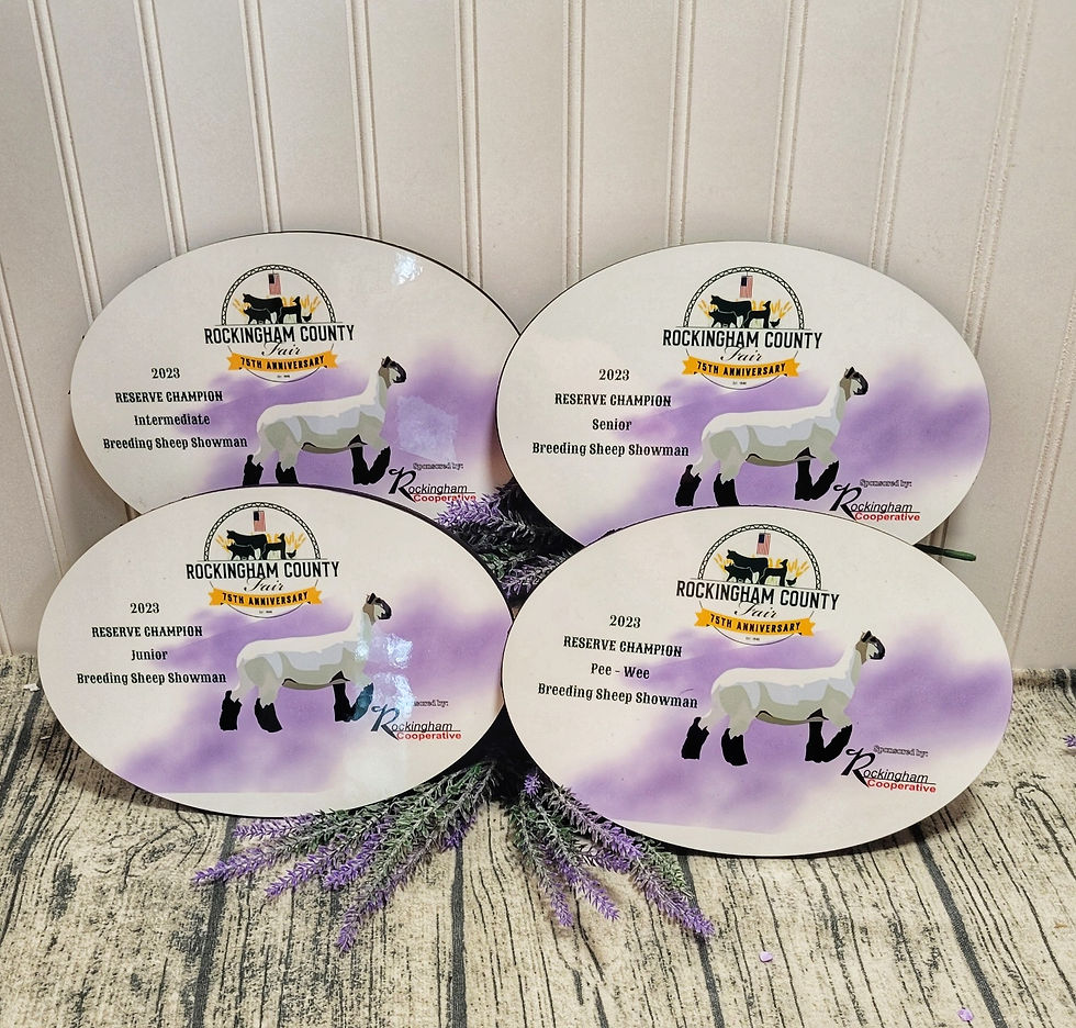 Thumbnail: Group of Full Color Wood Oval Graphic Design lavendar with show lamb for livestock show award prize reserve champion