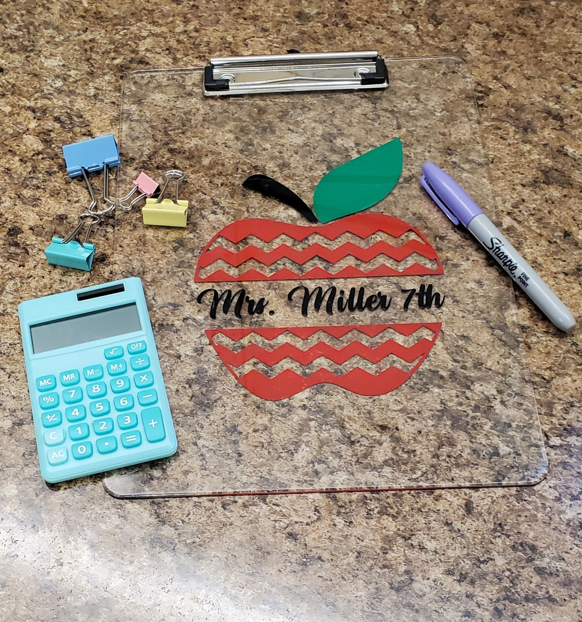 Custom Teacher Chevron Apple Clipboard