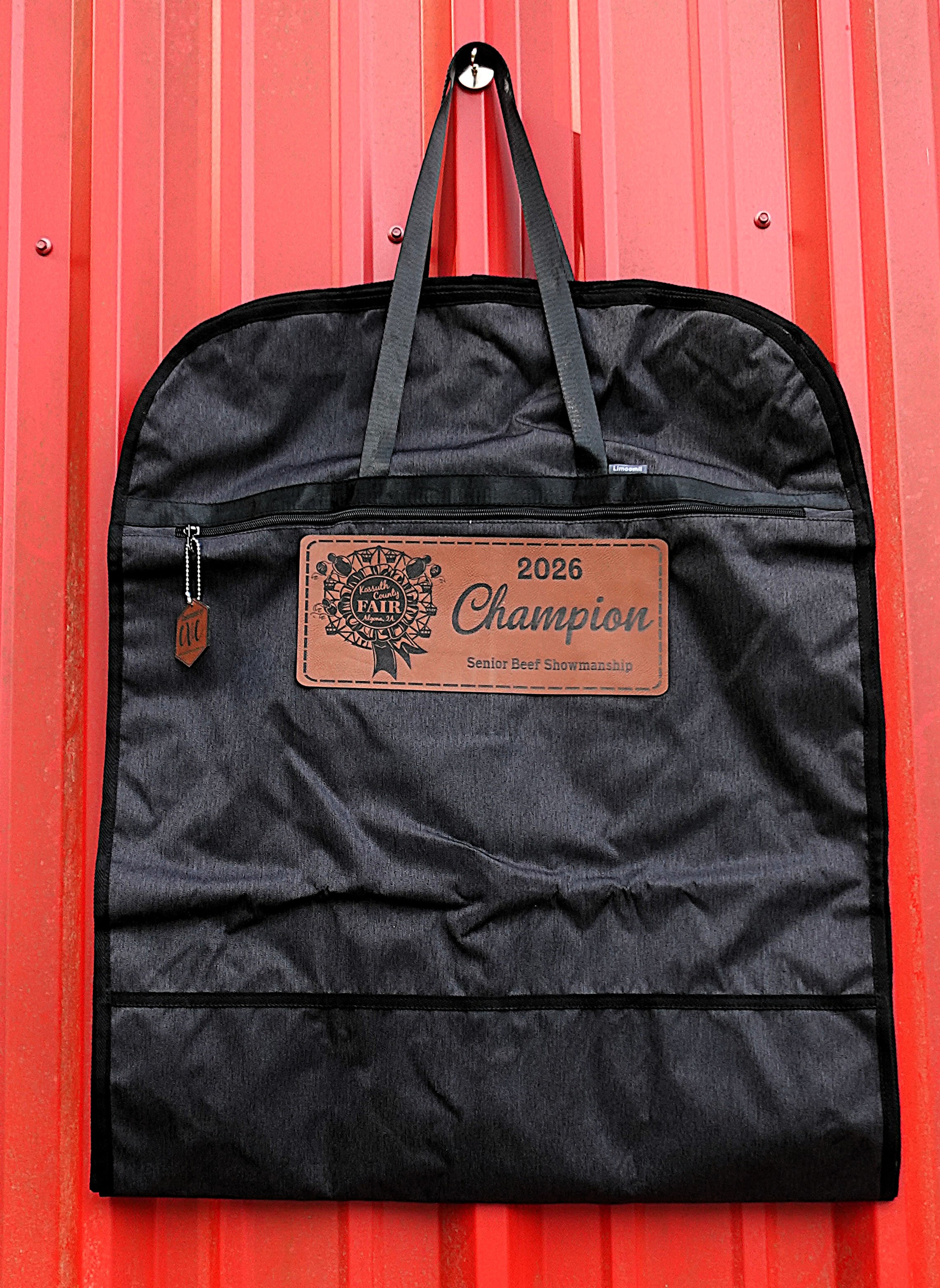 Custom Garment Bag with Faux Leather Patch Award