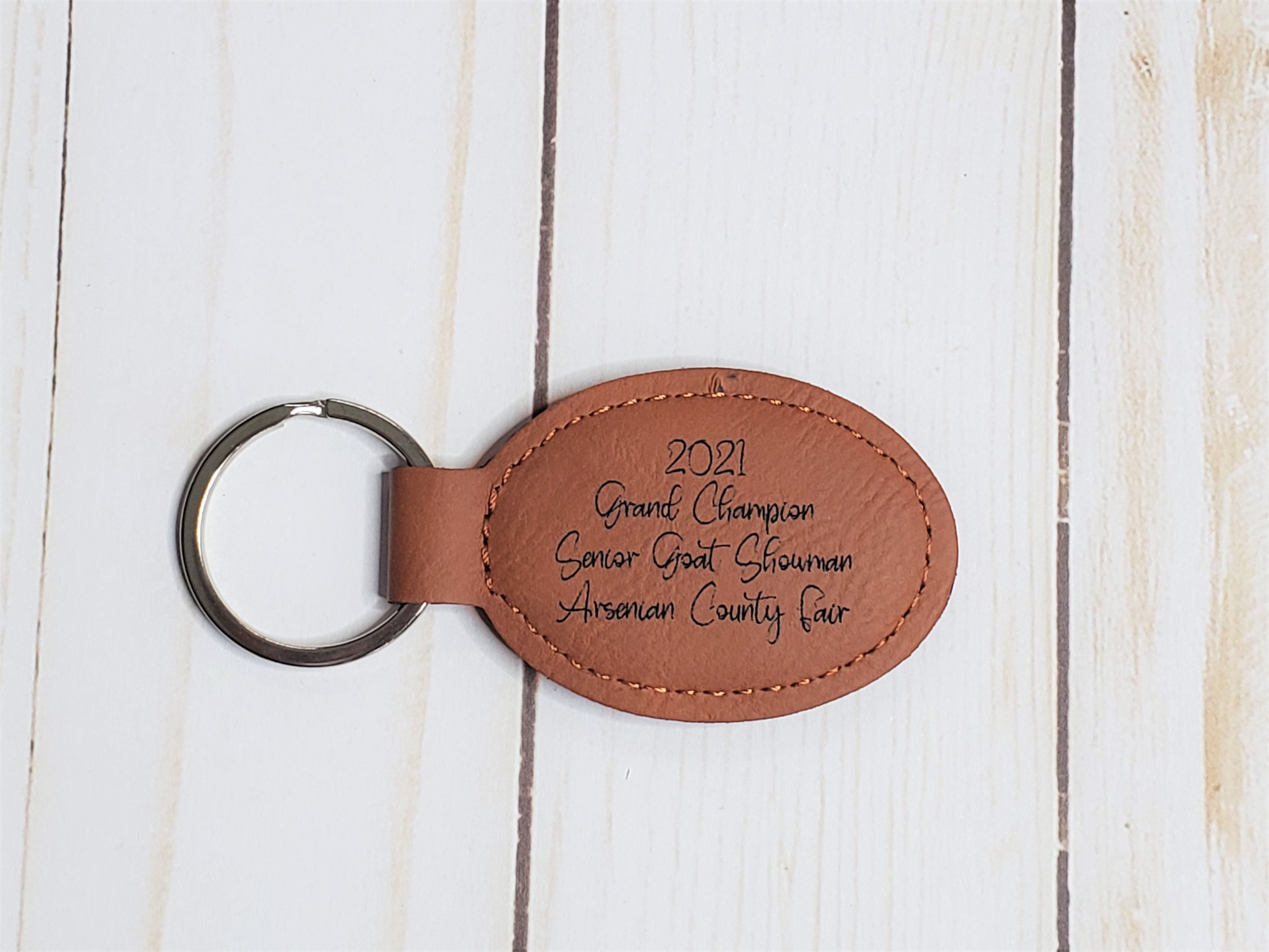 Custom Faux Leather Oval Key Chain Award