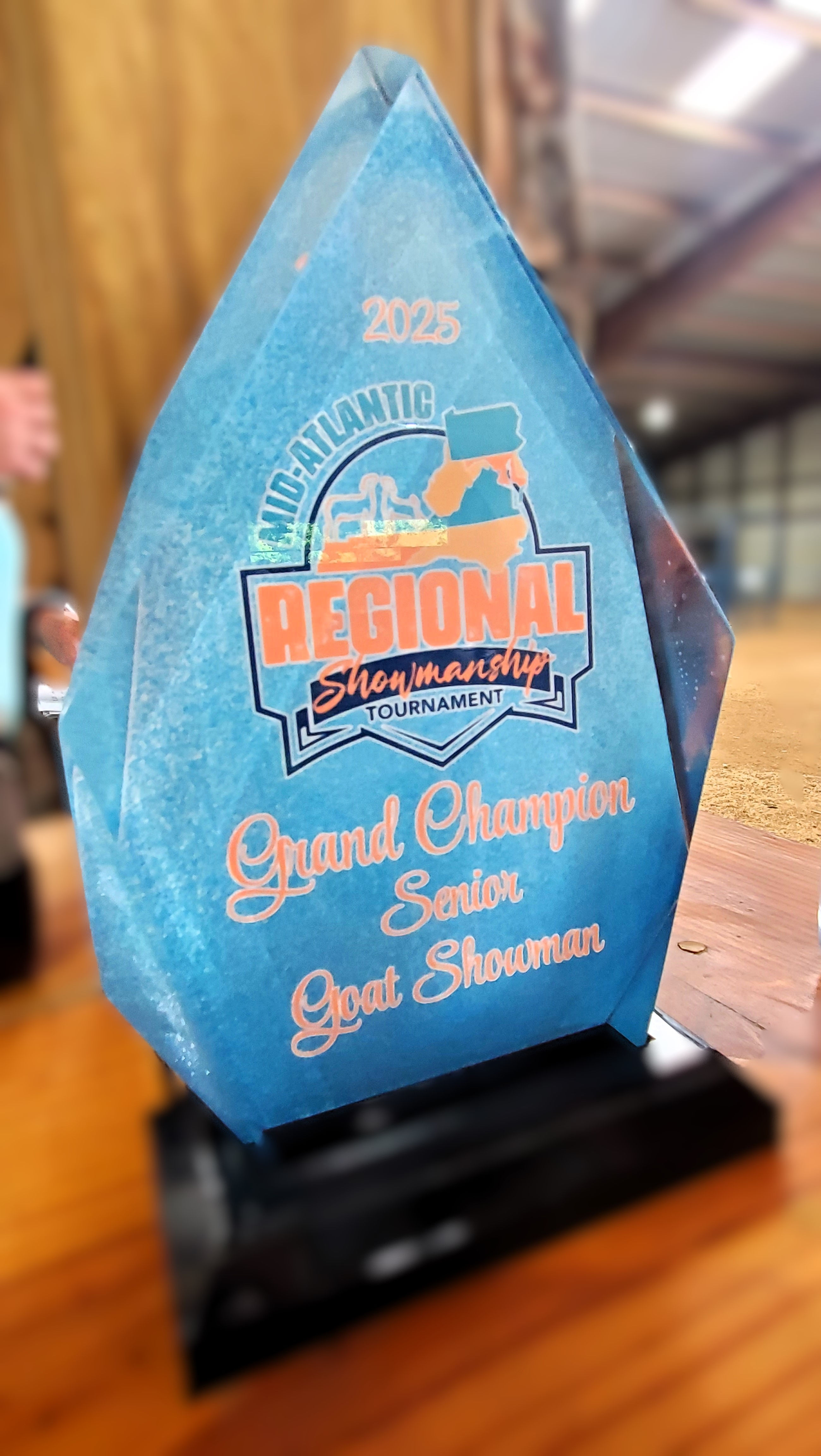 Crystal look heavy acrylic diamond shaped award for livestock show, rodeo and events