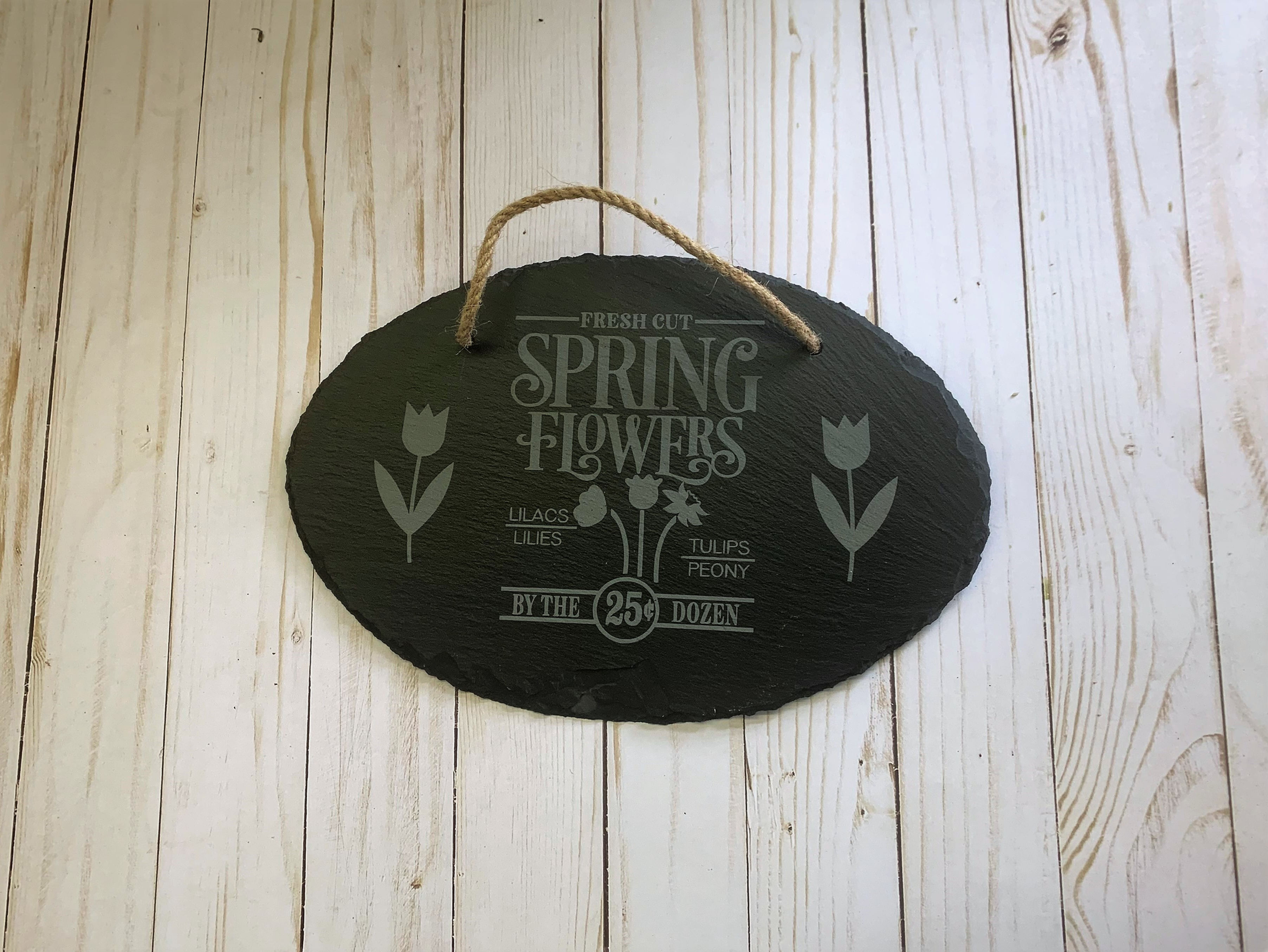 Spring Flowers Hanging Slate Sign