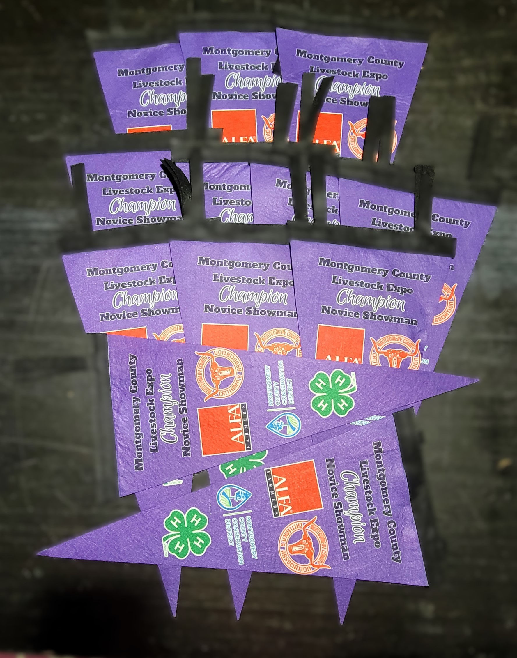 purple sports pennant custom with sponsor logos for stock show rodeo