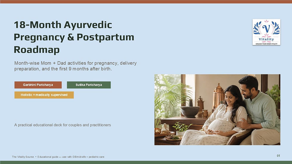 Ayurvedic pregnancy roadmap illustration showing prenatal and postpartum journey