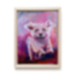 Happy Dog framed painting depicting a white canine charging joyfully toward the viewer.