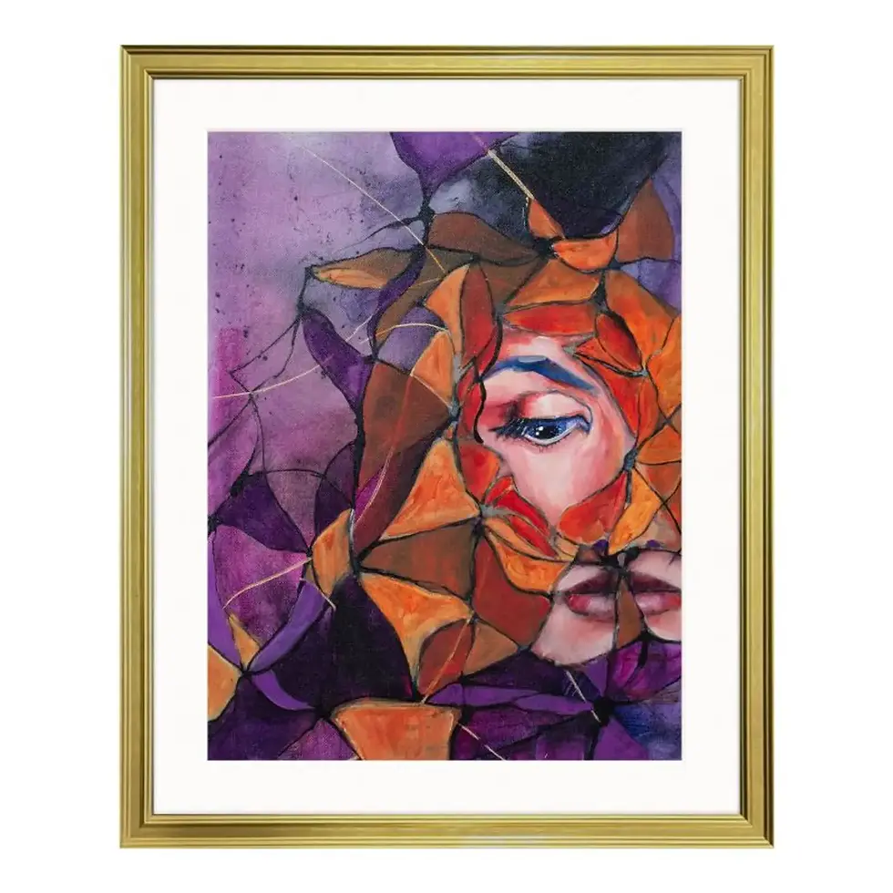 Carolyn Wonders' Goldie Framed Art with gold frame and border