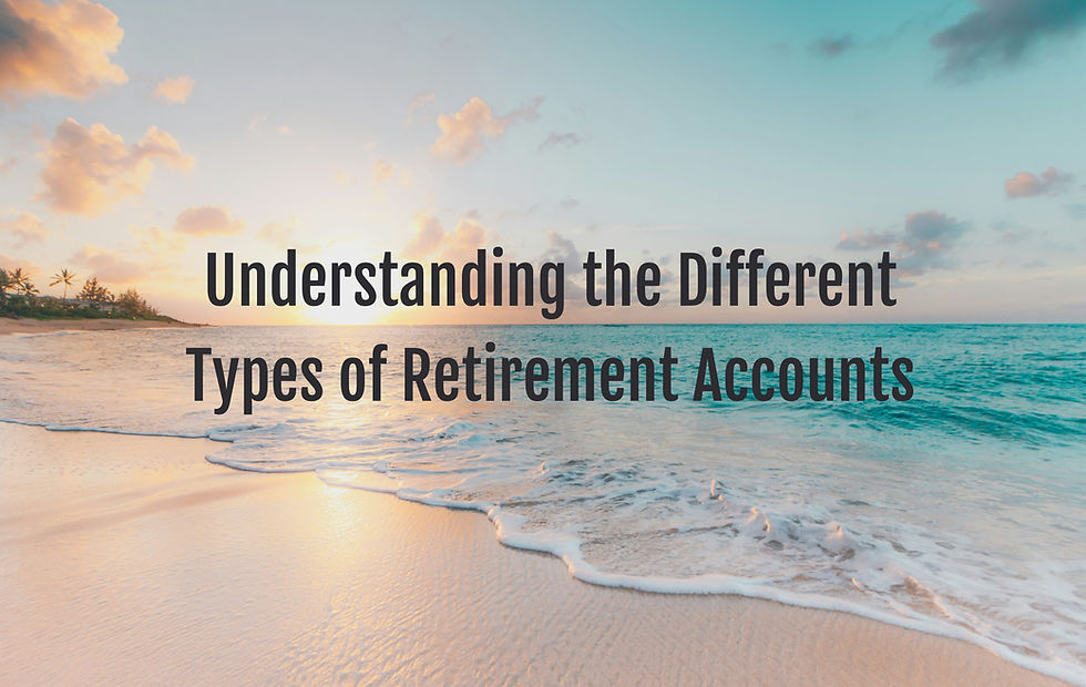 Text: "Understand the different types of retirement accounts" over a beach scene