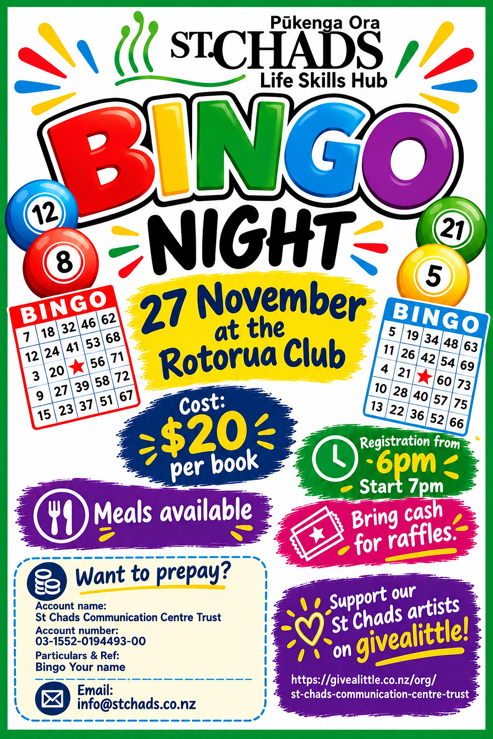 St Chads Bingo Night Fundraiser 27th November Rotorua Club