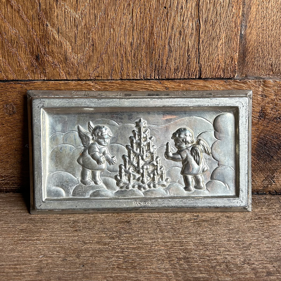 Antike Schokoladen Flachform Zwei Engel mit Christbaum von Anton Reiche Dresden
