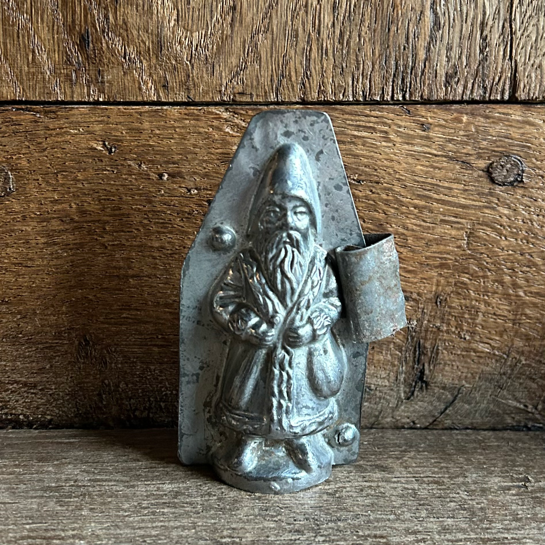 Antike Schokoladenform NIKOLAUS MIT SACK UND RUTE, ca. 9,5 cm