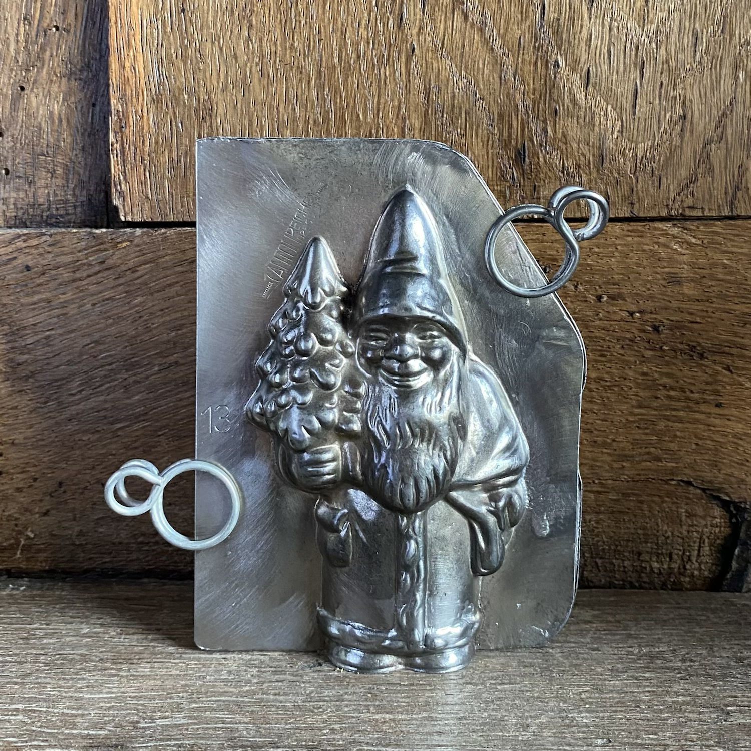 Rare antique chocolate mold NIKOLAUS WITH CHRISTMAS TREE, approx. 11.5 cm