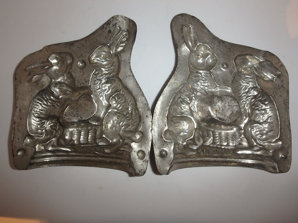 Thumbnail: Rare antique chocolate mold 2 LOVE BUNNIES, 15 cm