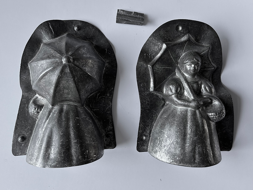 Miniaturbild: Seltene antike Schokoladenform DAME MIT SCHIRM, ca. 15,5 cm