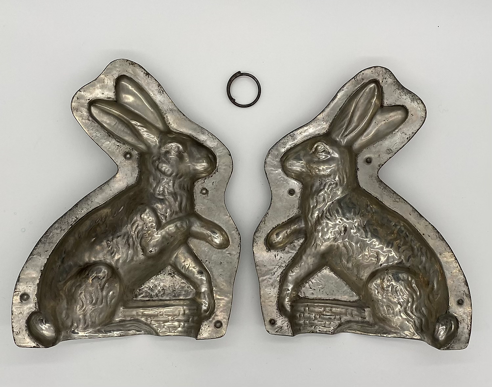 Thumbnail: Rare antique chocolate mold BIG RABBIT ON BASKET, approx. 32 cm