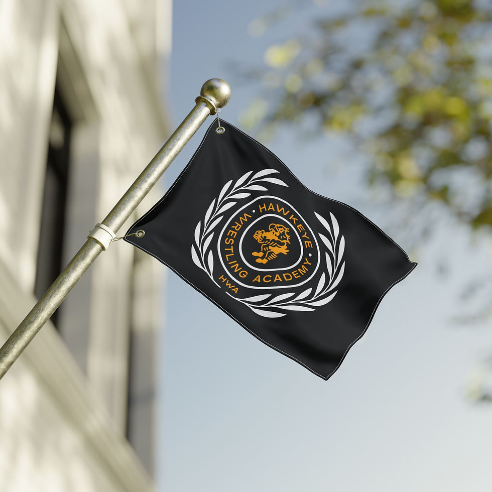 Thumbnail: Hawkeye Wrestling Academy Double-Sided Flag — HWA Laurel Emblem