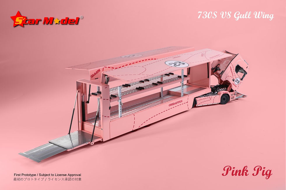 Thumbnail: S730 V8 Enclosed Double Deck Gull Wing Transpoter Pink Pig Livery