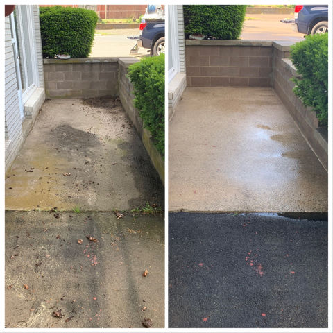 Pressure washing results of concrete entryway 
