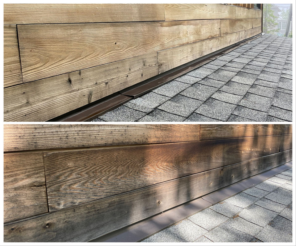 before and after of wood treatment and house wash