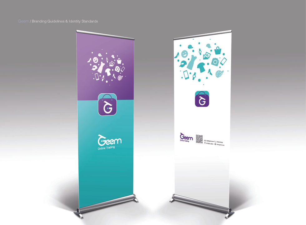 لافتات عرض لهويات بصرية وشعارات تطبيق Geem