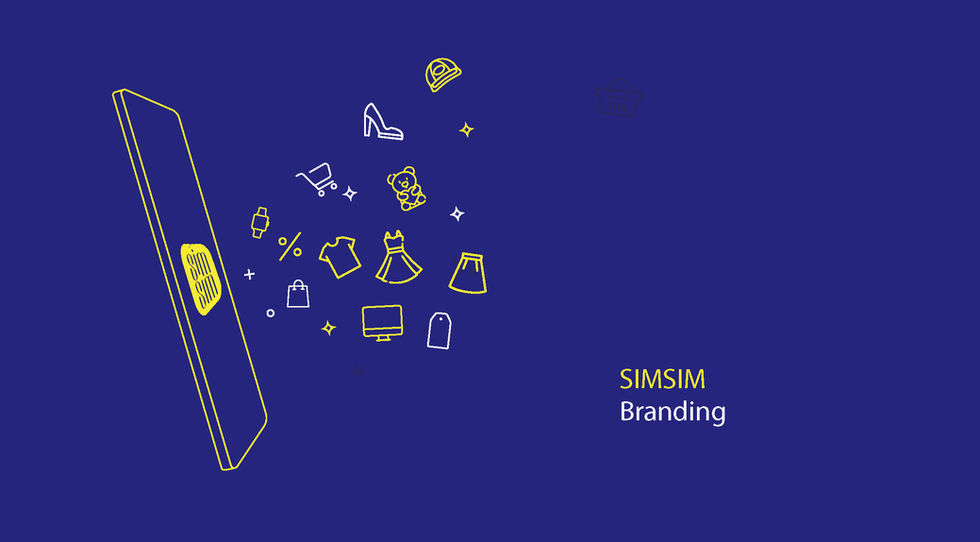 أيقونات تسوق وهاتف مع نص SIMSIM Branding